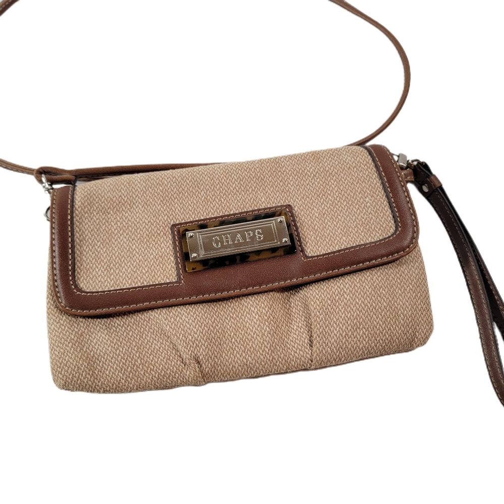 CHAPS Cross Body Wristlet Clutch Purse Tortoise Shell Accent.